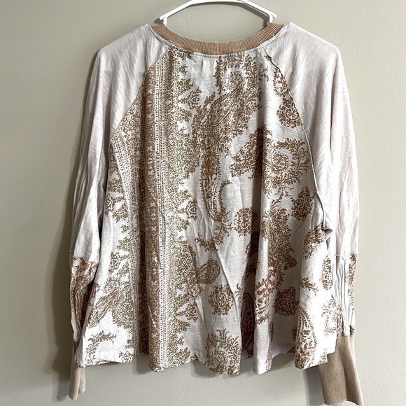 Free People True Perfection High Low Cotton Paisley Blouse in Almond Milk - Picture 4 of 10